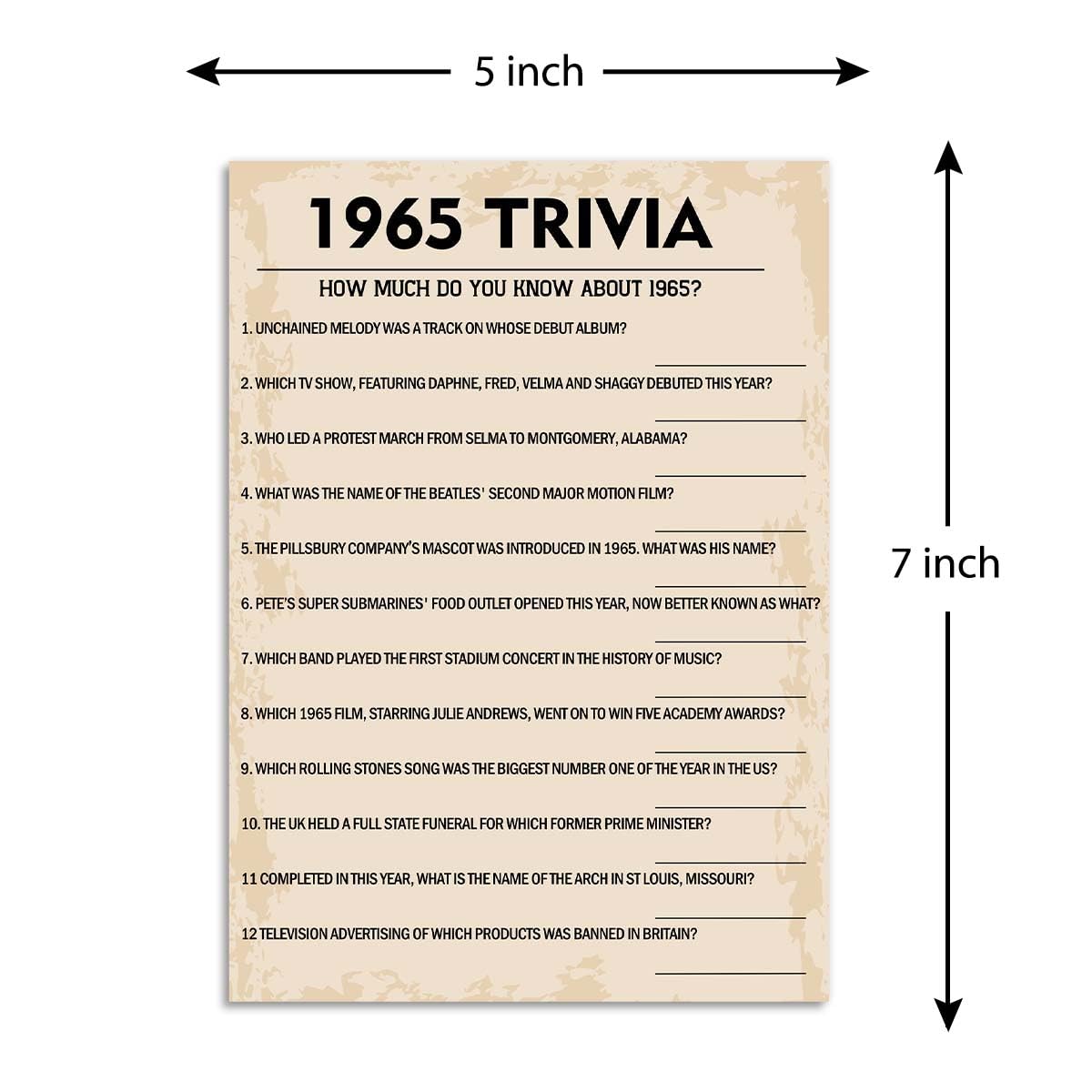 QUPT 60th Birthday Party Games, 1965 Trivia Games, Birthday Party Supplies for Adults, Fun 1965s Party Game,Pack of 30 Cards
