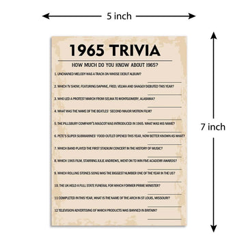 QUPT 60th Birthday Party Games, 1965 Trivia Games, Birthday Party Supplies for Adults, Fun 1965s Party Game,Pack of 30 Cards