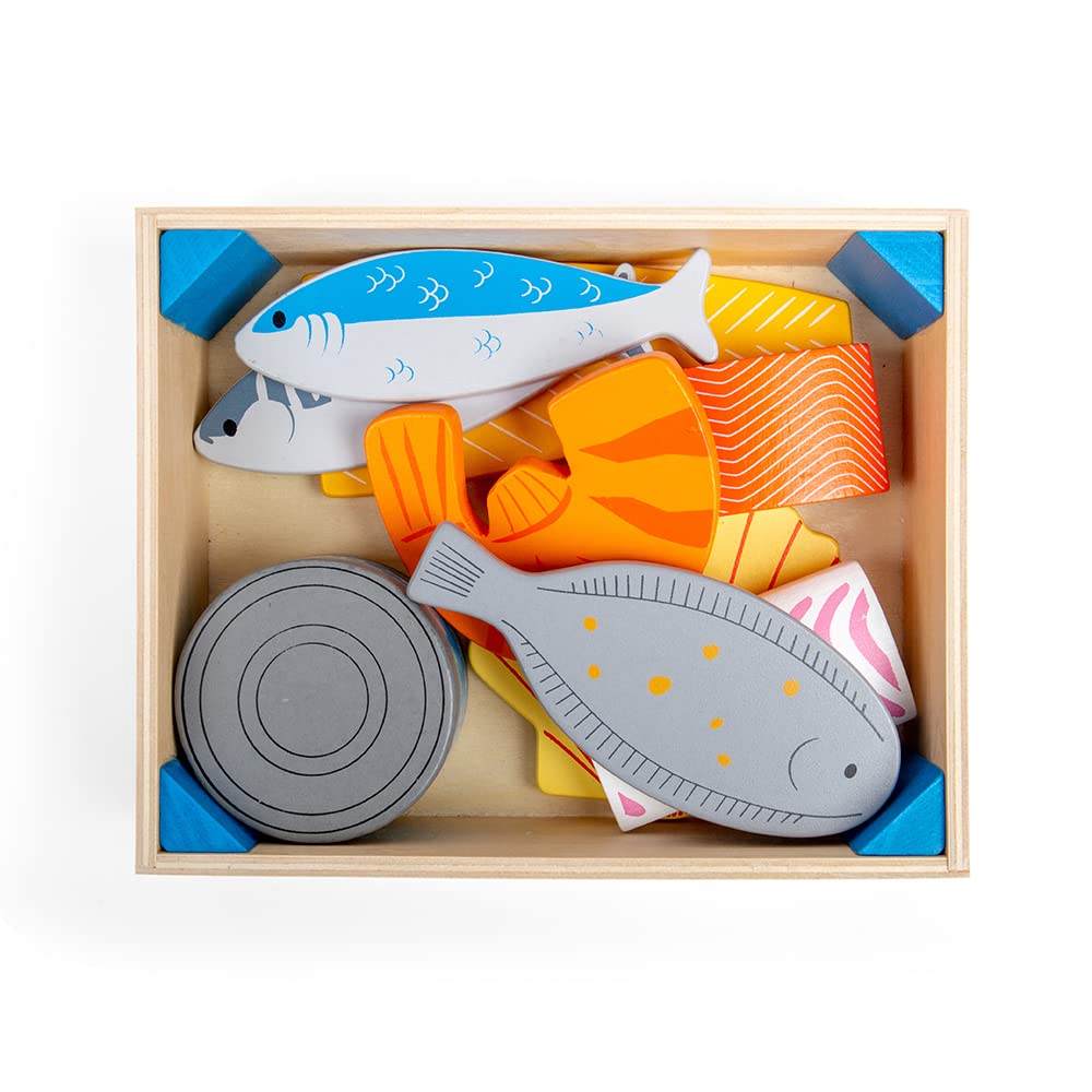 Bigjigs Toys Wooden Seafood Crate - Play Food and Role Play Toys