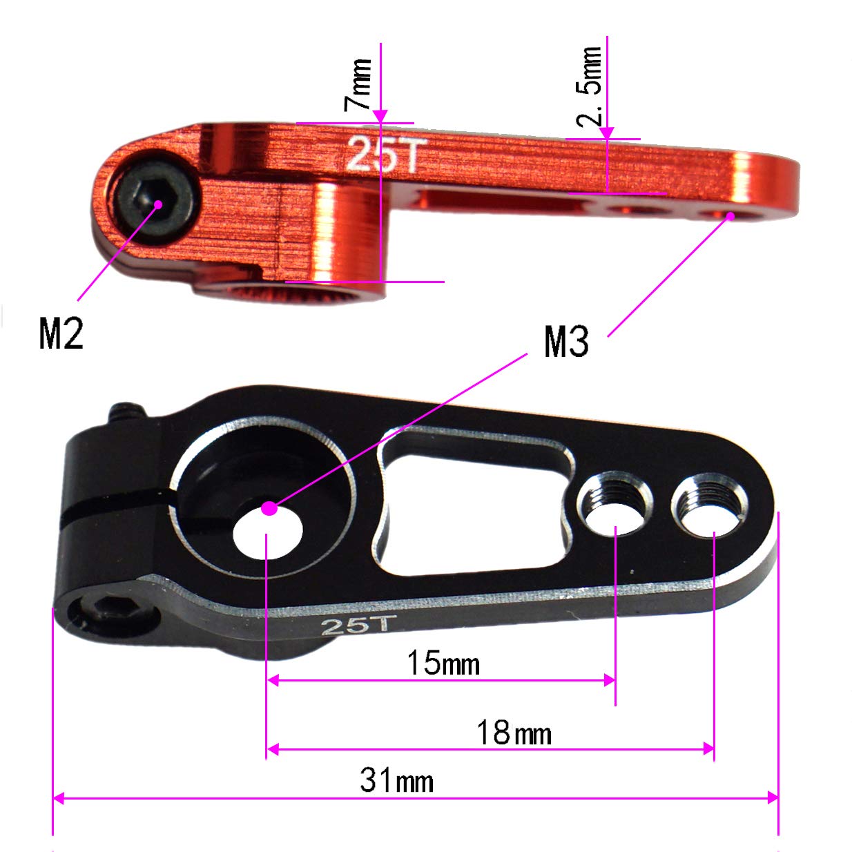 Vgoohobby 2PCS Metal 25T Servo Horn 25 Teeth Spline Steering Arm Server Rocker Compatible with Futaba Savox Power HD Emax MG995