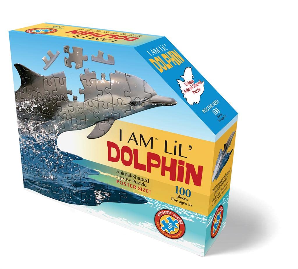 Madd Capp Puzzles Jr. - I Am Lil Dolphin - 100 Pieces - Animal Shaped Jigsaw Puzzle