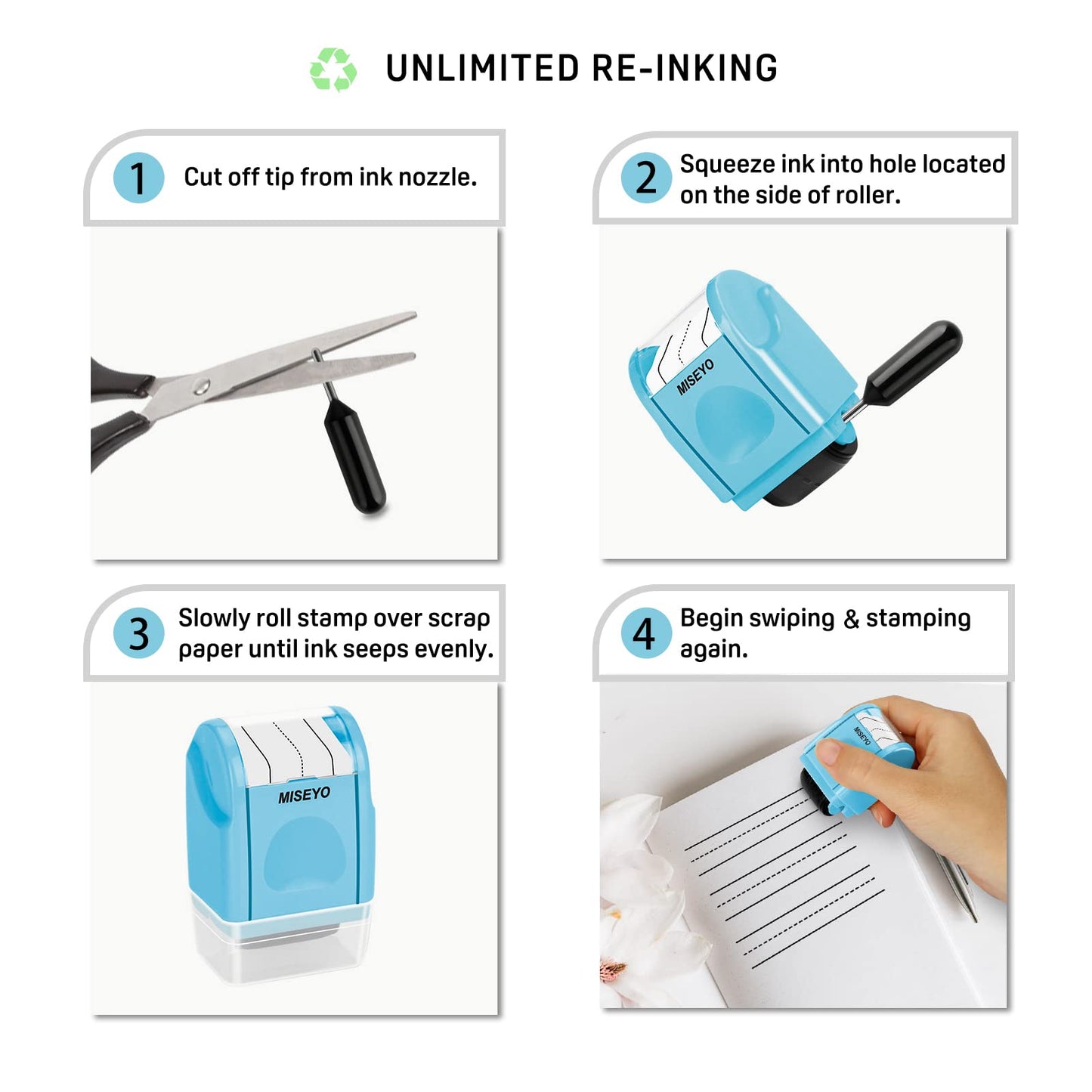 Miseyo Dashed Handwriting Lines Practice Roller Stamp,Self-Inking Line Rolling Stamps for Kids Writing - Blue