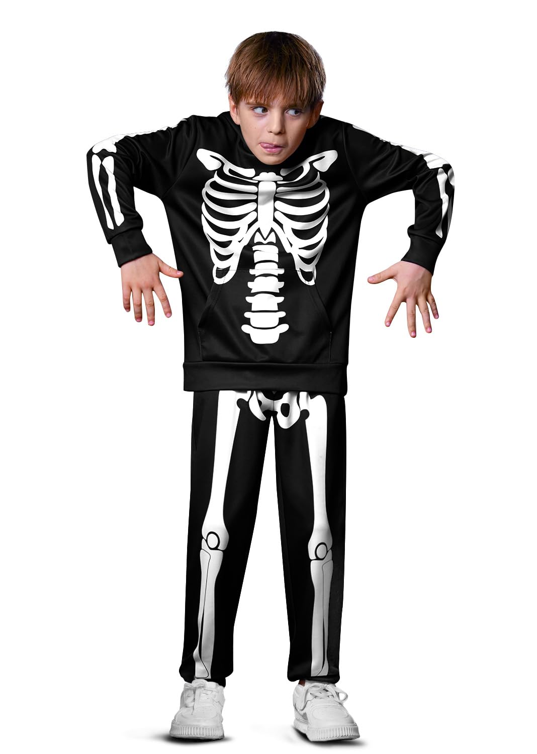 Besserbay Halloween Boys Skeleton Bone Printed Sweatshirt Hoodie Set Skull Hoodies Pants Set 6 Years