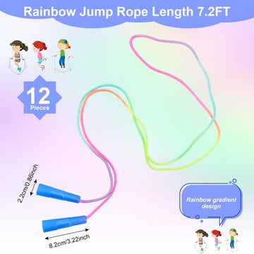 Kids Jump Rope,12 Pack Rainbow Jump Rope Set,7.2 Ft Adjustable Skipping Rope,Durable Jump Ropes With Plastic Handles,Vibrant Jum