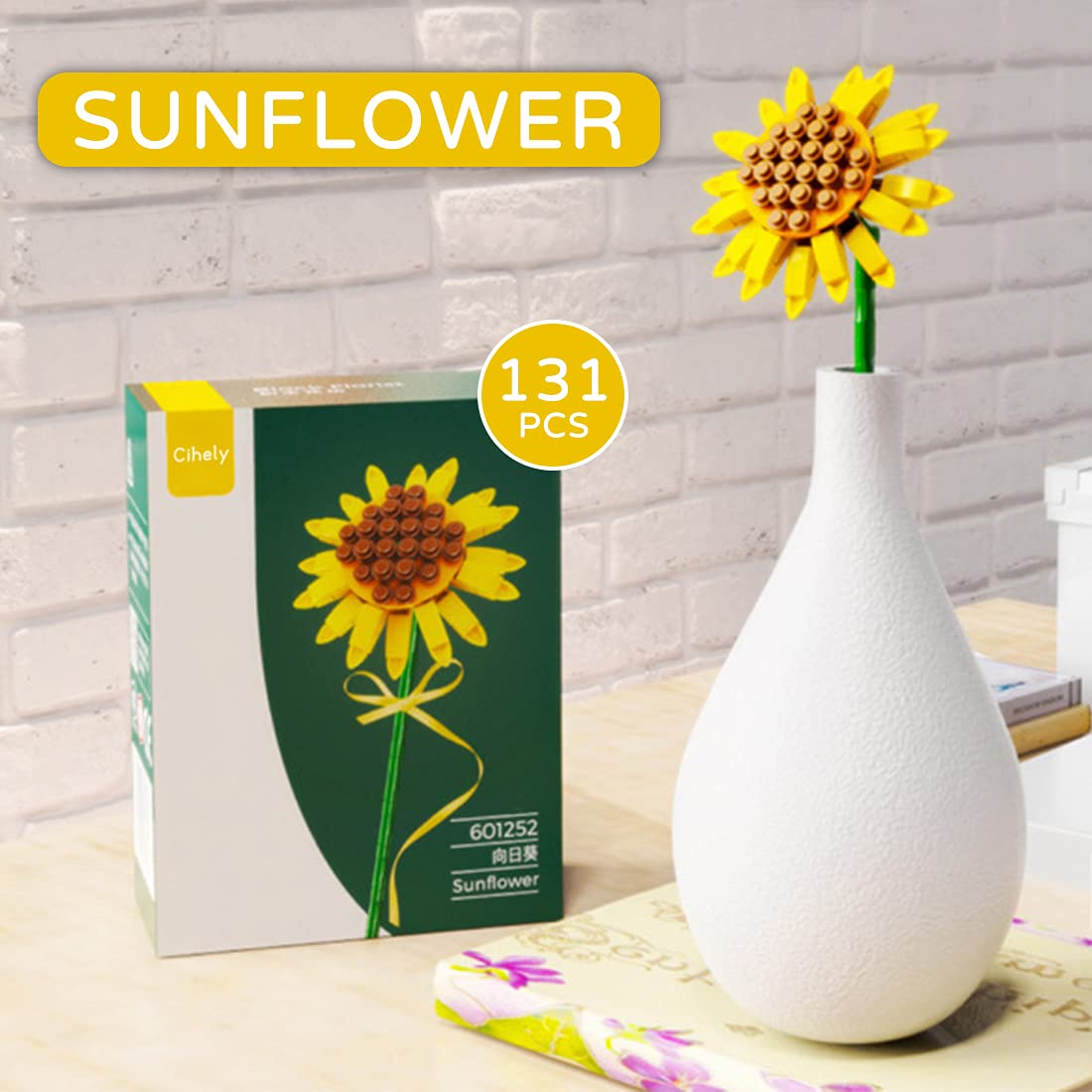 Cihely Flower Bouquet Building Blocks Kits Scavenger 601241, Artificial Flowers Building Project To Release Stress And Focus The Mind, For Birthday Gifts To Adults/Teens(100+ Pieces)