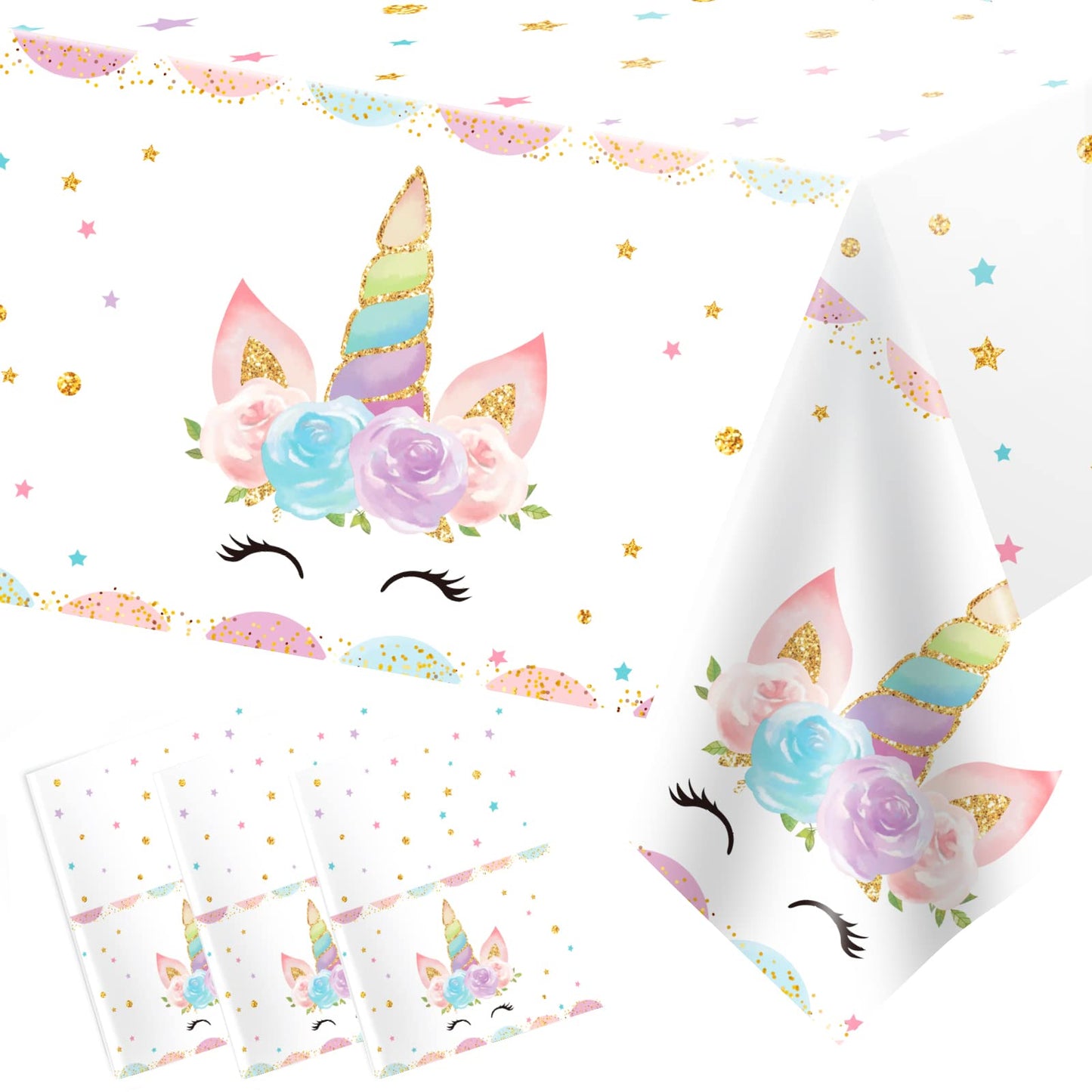 Daiuni 3Pcs Unicorns Party Tablecloths For Birthday Party Decoration, Plastic Disposable Rectangle Party Table Covers For Kids G