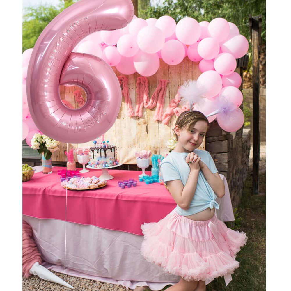Toniful 40 Inch Light Pink Large Numbers Balloons 0-9, Number 6 Digital 6 Helium Balloons, Pink Foil Mylar Big Number Pastel Bal