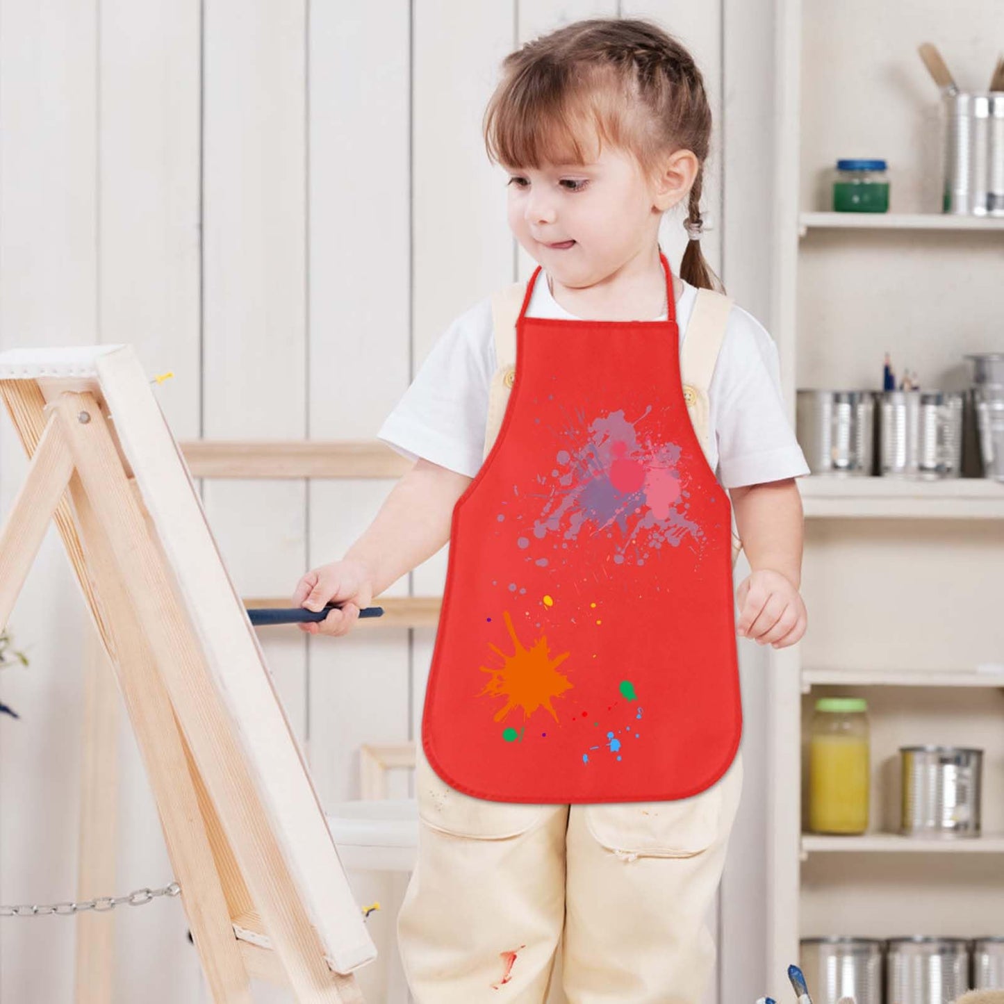 Kuuqa 16Pack Kids Art Aprons Bulk Red Children Painting Aprons Art Smocks For Craft Kitchen Classroom Painting Party Supplies