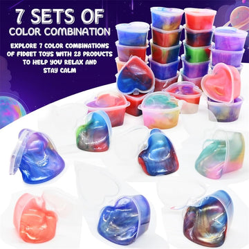 28 Pack Galaxy Slime, Outer Space Stress Relief Diy Slime Toys For Kids Easter Egg Hunt Easter Basket Stuffers Filler Classroom