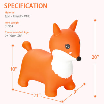 INPANY Bouncy Fox Rubber Safari Hopper Toy for Toddlers, Orange, Jungle Forest Ride-On, Birthday Gift for 2-4 Year Olds