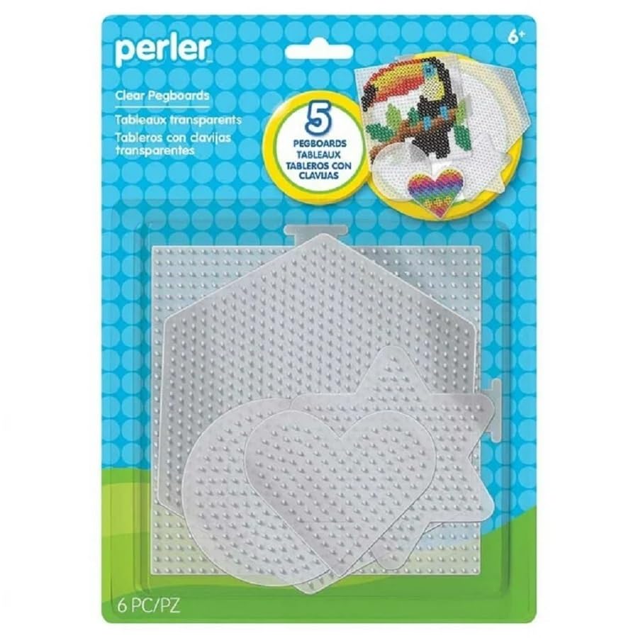 Perler Beads Assorted Small and Large Pegboards for Kids Crafts - (5) clear Perler pegboards, (1) sheet of reusable ironing pap