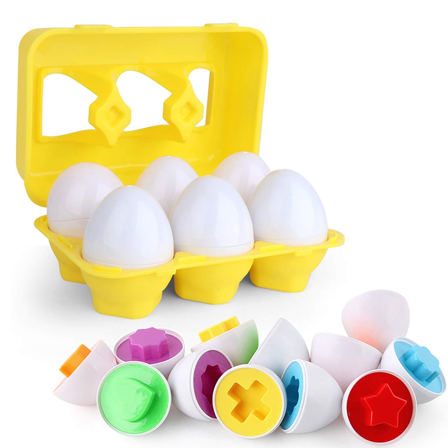 Toddler Toys - Color Matching Egg Set - Educational Color, Shapes And Sorting Recognition Skills - Puzzle For Kid Baby Boy Girl, Easter Basket Gift (6 Eggs)