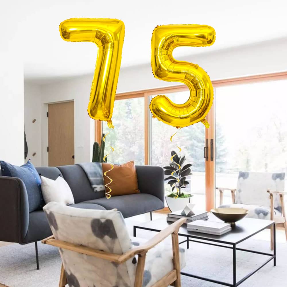Maigendoo Jumbo 75 Number Balloon 40 Inch Large Digit Balloons Huge Helium Balloon Foil Mylar Balloon With Swirl Decorations For
