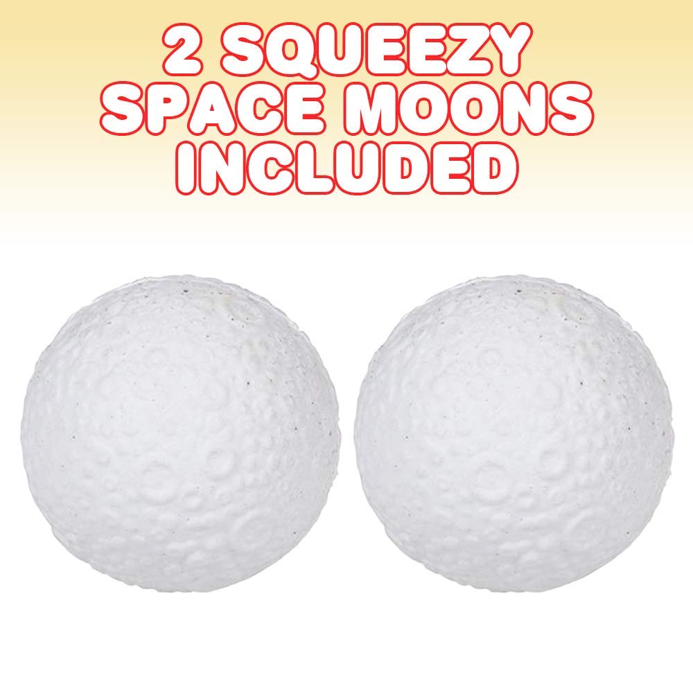 Artcreativity Squish Moons, Set Of 2, Slow Rising Squeezy Space Themed Stress Relief Toys For Kids, 2.5 Inches Squeezable Outer Space Nasa Party Favors And Desk Decorations