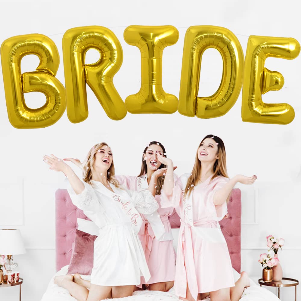 Toniful 40 Inch Large Gold Bride Balloons, Giant Jumbo Helium Foil Mylar Big Bride Balloons Banner For Wedding Marriage Bridal S