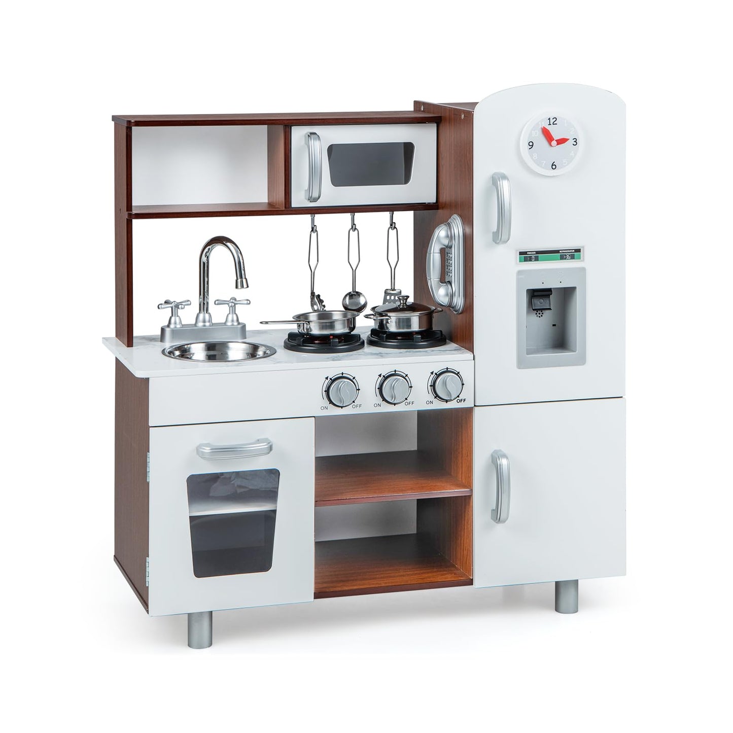 Costzon Kitchen Playset for Kids, Wooden Pretend Cooking Kitchen w/Utensils, Oven, Cabinets, Faucet, Sink & Telephone, Toddlers