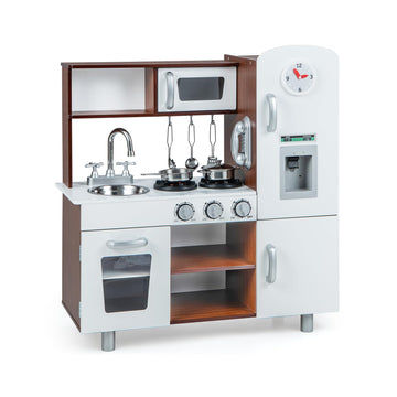 Costzon Kitchen Playset for Kids, Wooden Pretend Cooking Kitchen w/Utensils, Oven, Cabinets, Faucet, Sink & Telephone, Toddlers