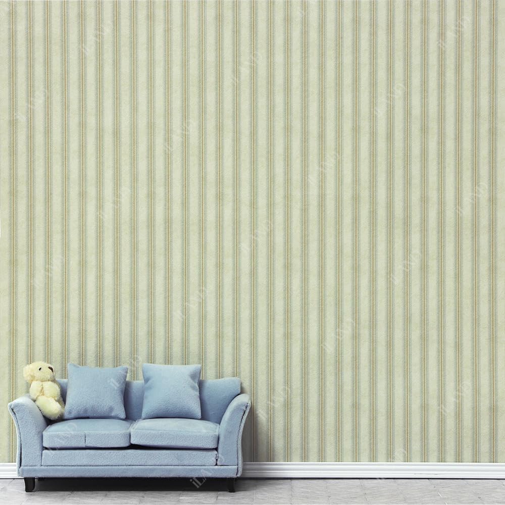 Iland Originality Dollhouse Wallpaper 39 * 15.7 Inch, Dollhouse Accessories On 1:12 Scale Or 1:6 Scale (Striped Green-Yellow)