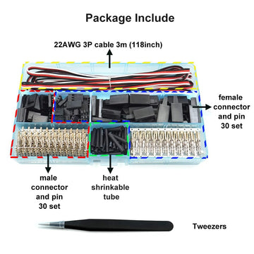 30 Sets Servo Connector Male Female Plug Crimp Pin Cable Kit Compatible with Futaba JR Hitec Spektrum RC Connectors (Without Cri