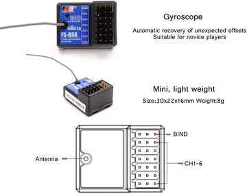 Hobbymate Flysky Fs-Bs6 Receiver For Fs-Gt5 Rc Car Radio Transmitter/Remote Controller, 6 Channels With Gyro Stabilization Syste