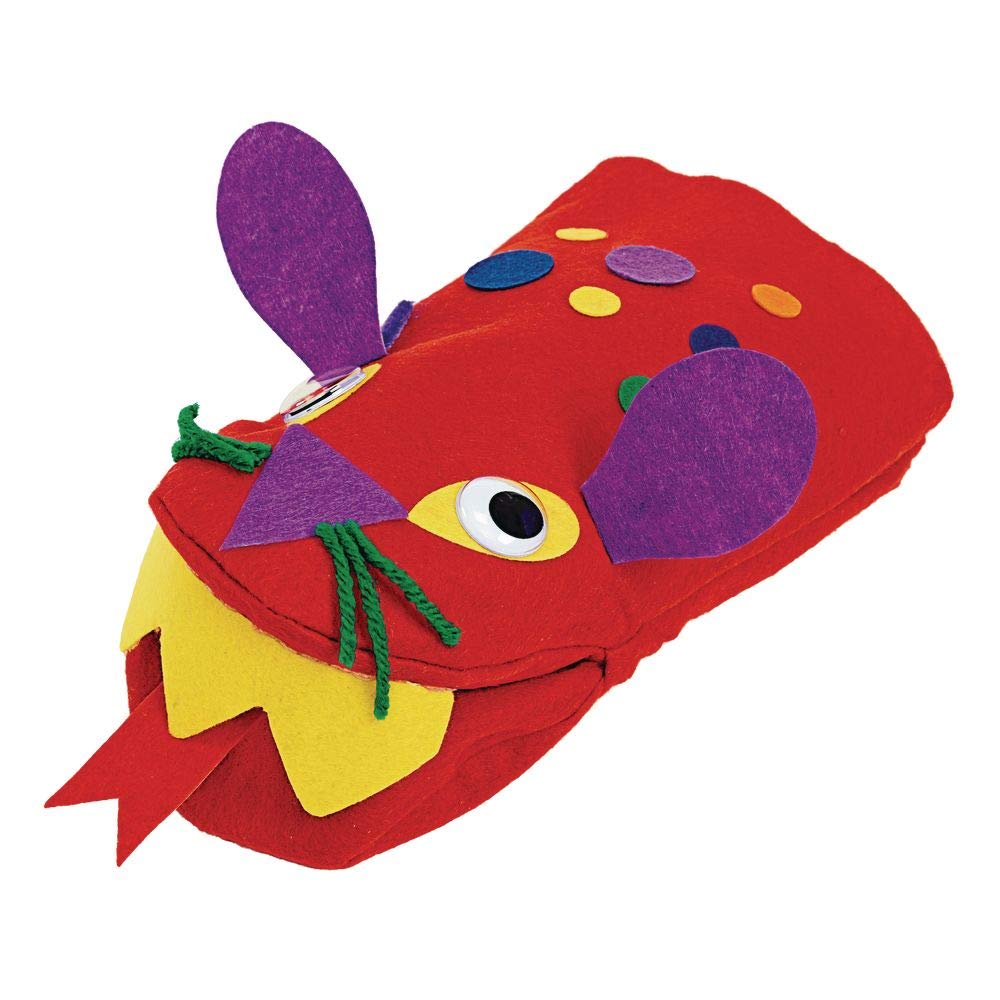 Colorations Felt Imaginary Hand Puppet Craft Kit For Kids, Makes 12 Puppets, Googly Eyes, Dragons, Dramatic Play, Imagination, C