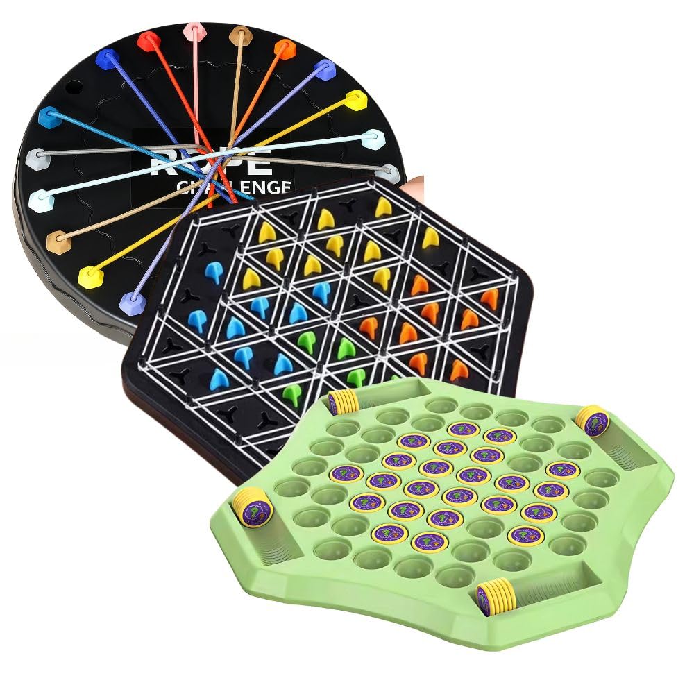 Satpurush Combo Pack Of 3 - Flipping Chess, Triangular Chess & Rope Challenge. Educational Indoor Games For Kids 7-14, Fun Famil