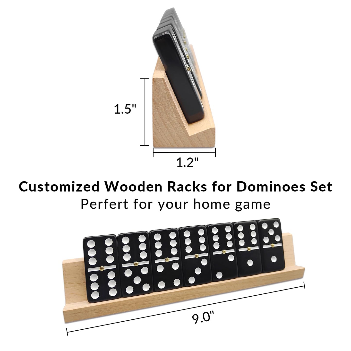 Dominoes Set For Adults With 4 Wooden Racks/Trays, Double Six Dominoes Travel Set With Portable Case Double 6 Dominoes Set With 4 Tiles Holders, 28 Tiles Dominos Set For Family Board Games - Black