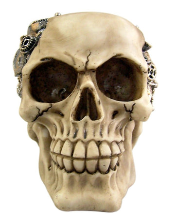 Pacific Trading Steampunk Cyborg Protruding Gear Work Human Skull Statue Clockwork Gear Design Skeleton Cranium Figurine