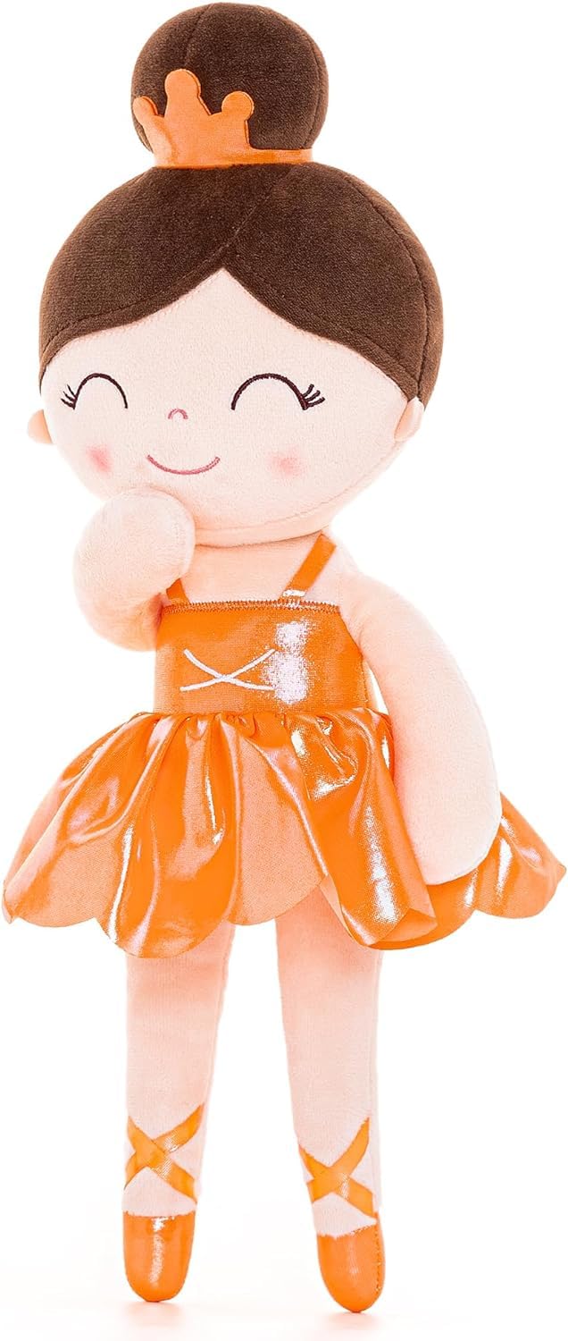 Gloveleya Baby Doll Ballerina Doll Girl Gift Ballerina Plush Soft Doll Colorful Haze Gold Ballet Series-Orange 13 Inch With Gift Box