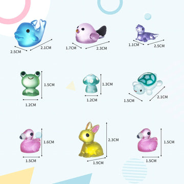 200PCS Luminous Mini Resin Ducks Tiny Frog Flamingo Glow in The Dark Animals Mushroom Rabbit Dolphin Dollhouse Landscape Garden
