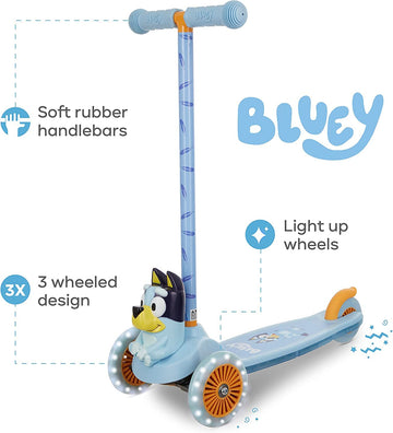 Voyager Bluey 3D Kick Scooter for Kids, 3-Wheel Light Up, Anti-Slip Deck, Lean to Steer, 75 LB Limit, Ages 3+