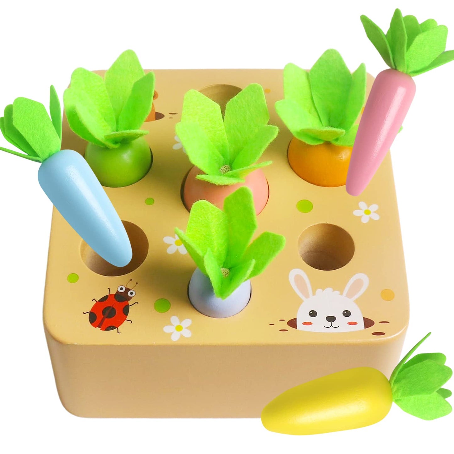 Skrtuan Carrot Harvest Game Wooden Toy For Toddler 1 2 3 Year Old Boys And Girls, Montessori Toys For Baby And Kids Preschool, Educational Toys Shape Sorting Matching Puzzle Gift Toy, Fine Motor Skill
