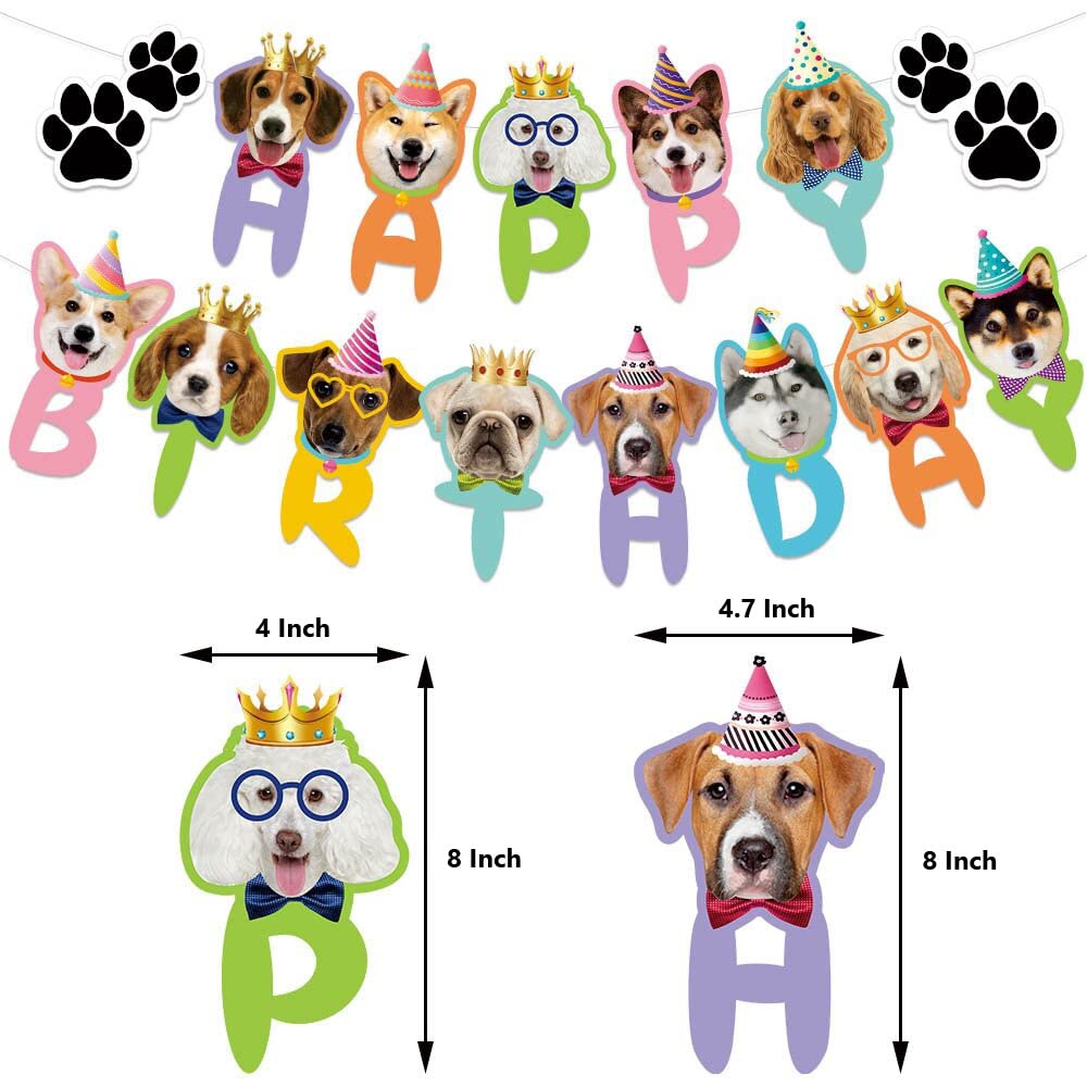 Tsj Happy Birthday Dog Birthday Banner, Dog Face Party Banner, Dog Theme Party Bunting Decoration Puppy Party Supplies For Birth