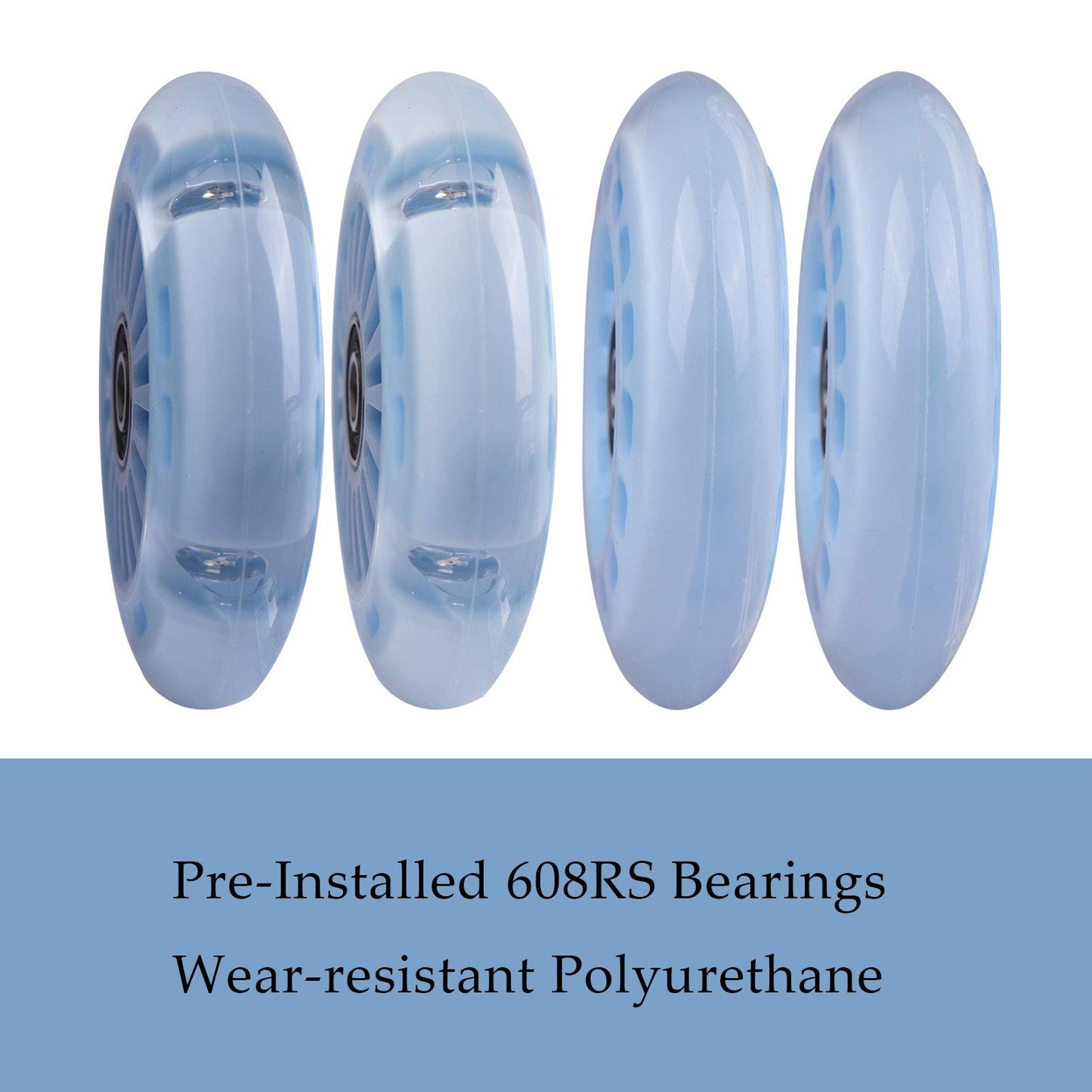 Wiggle Car Polyurethane Replacement Wheels Set (Front,2P Light Up), Swing Car Wheels Pack (Rear,2P Narrower) Upgrade For Ride-On Toys (Sky Blue)