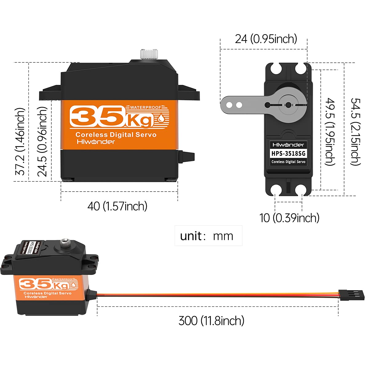 35KG High Torque Coreless Servo Motor Metal Gear Digital and Stainless Steel Gear Servo for Robotic DIY, RC Car Control Angle 18