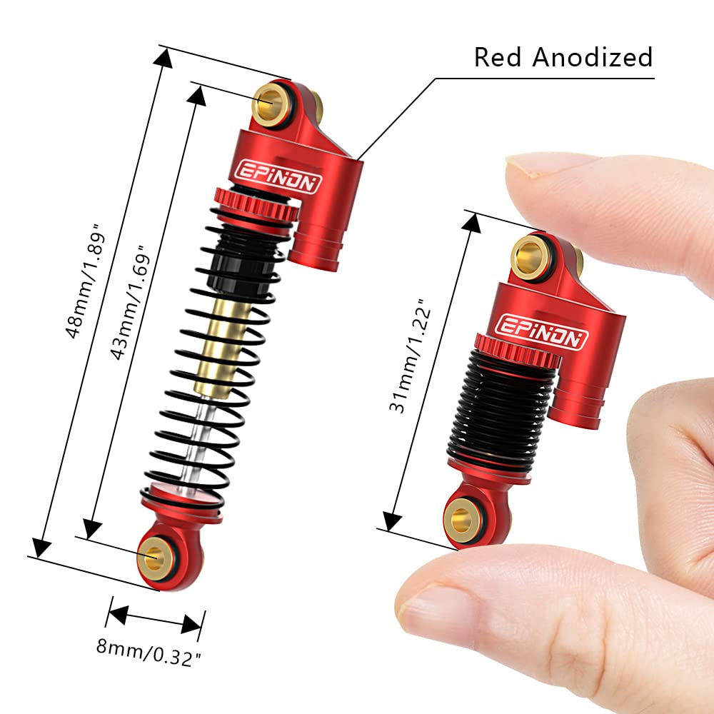 EPINON All Aluminum Front & Rear Shocks for FMS RocHobby eazyrc 1/24 FCX24 1/18 Toyota Land Cruiser/Hilux/FJ Cruiser/K10/Mogrich