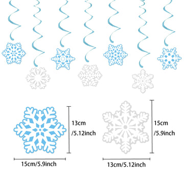 Zwiebeco Birthday Party Decoration Supplies Blue White Snowflakes Happy Birthday Sign Banner Hanging Paper Snowflake Swirls For