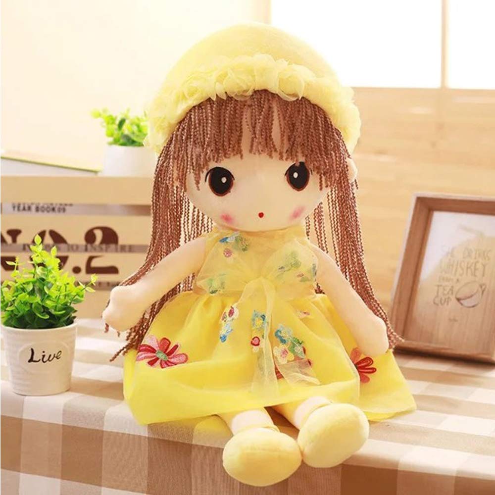 Tvoip Tulle Skirt Princess Plush Toy Phial Dolls Children Girls Doll Cute Little Girl Dolls, 18 Inch (Yellow)