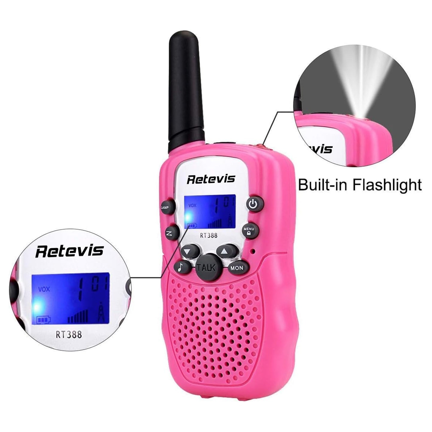 Retevis Rt388 Walkie Talkies For Kids,Kids Toys Long Range 2 Way Radio,Kids Walkie Talkie For Birthday Gifts Outdoor Camping Family Trip(Pink 1 Pair)