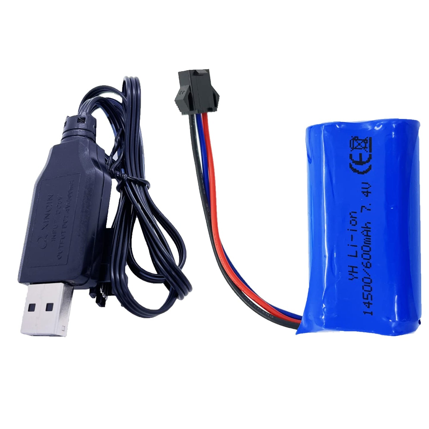 Threeking 7.4V 600mAh Rechargeable Li-ion Battery SM-3P Joint with USB Charger for Remote Control Car Toys