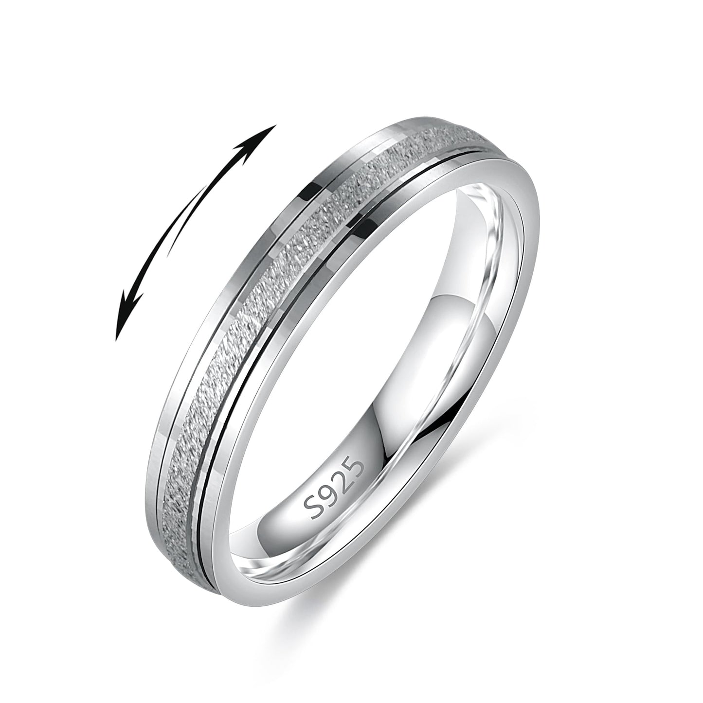 LOFITOR 925 Sterling Silver Fidget Ring for Women Band Anxiety Ring 4mm Sandblast Silver Thumb Ring Spinner Ring for Men Stress