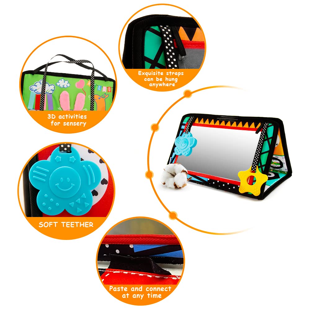 Beetoy Tummy Time Baby Mirror Toys With Black And White Pattern, High Contrast 3D Activity Play Crinkle Toys Baby Mirror For Newborn 0 3 6 Months