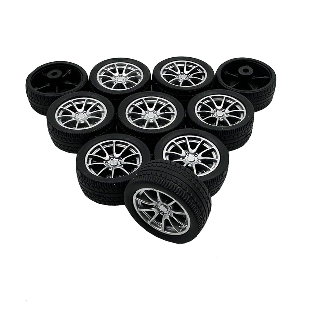 10PCS Toy Car Wheels 28mm Rubber Tire Wheels with Metal Shaft for RC Car Truck DIY Model Toy Wheel Replacement Accessories (2.5x