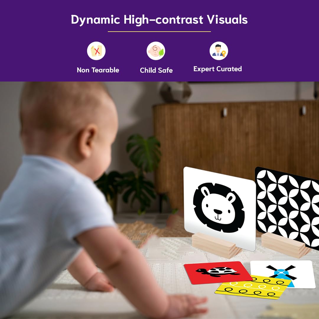 Ginimini High Contrast Flashcards For 0-12 Months - Black, White & Primary Colors For Visual Stimulation | 60 Large Pictures For