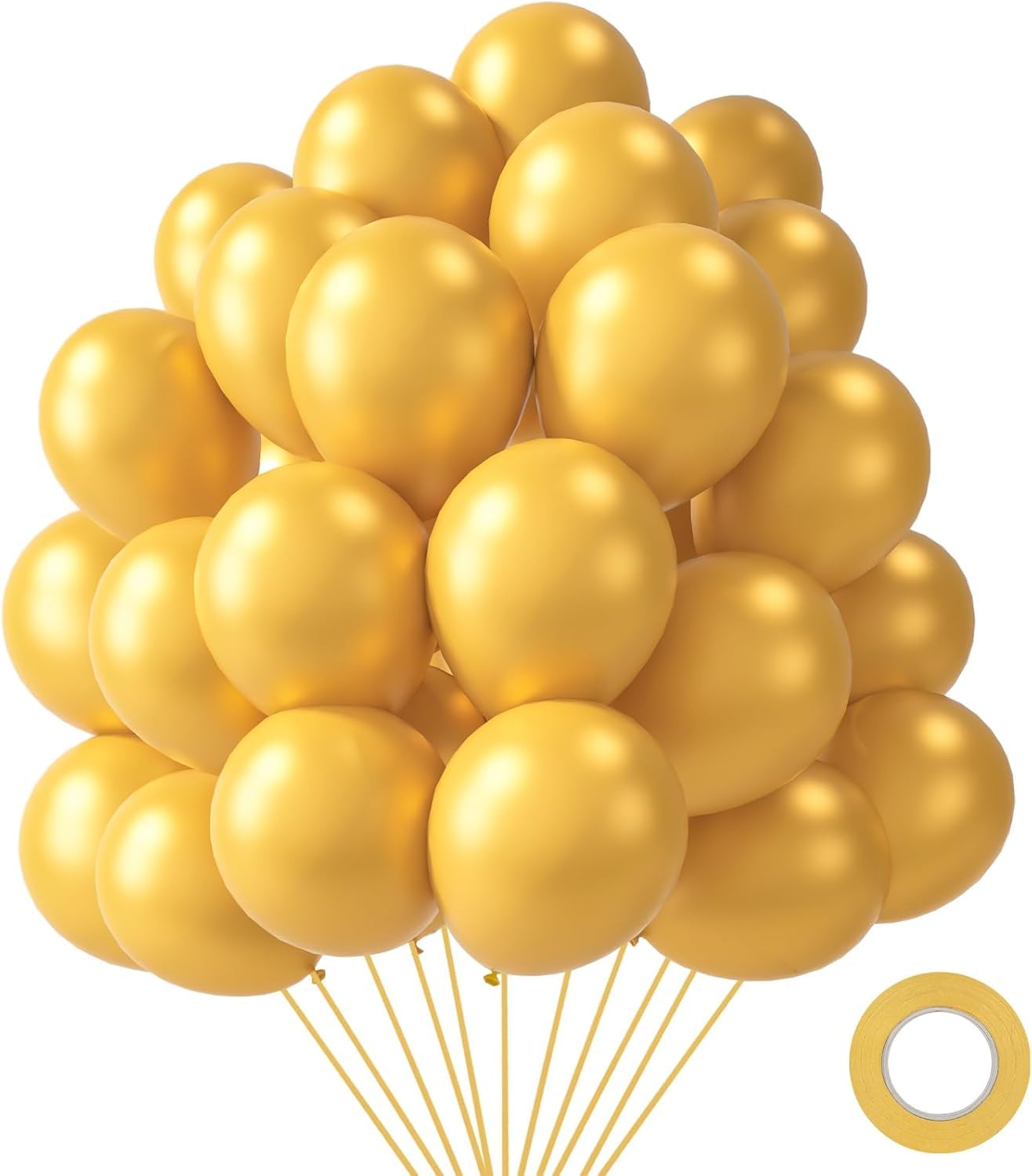 Lovestown 110Pcs Gold Latex Balloons, 12 Inch Metallic Helium Round Balloons Party Balloons With Ribbon For Engagement Birthday Anniversary Baby Shower Graduation Wedding Party Decorations