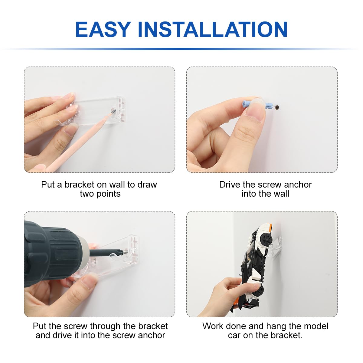 Lanmu 12 Pcs Collectible Car Wall Mount Compatible With Lego Speed Champion Series Car Standard Size And Solus Gt, Clear Wall Display Vertical For Wheels Wide 2.75'' - 3.15'' (7-8Cm)