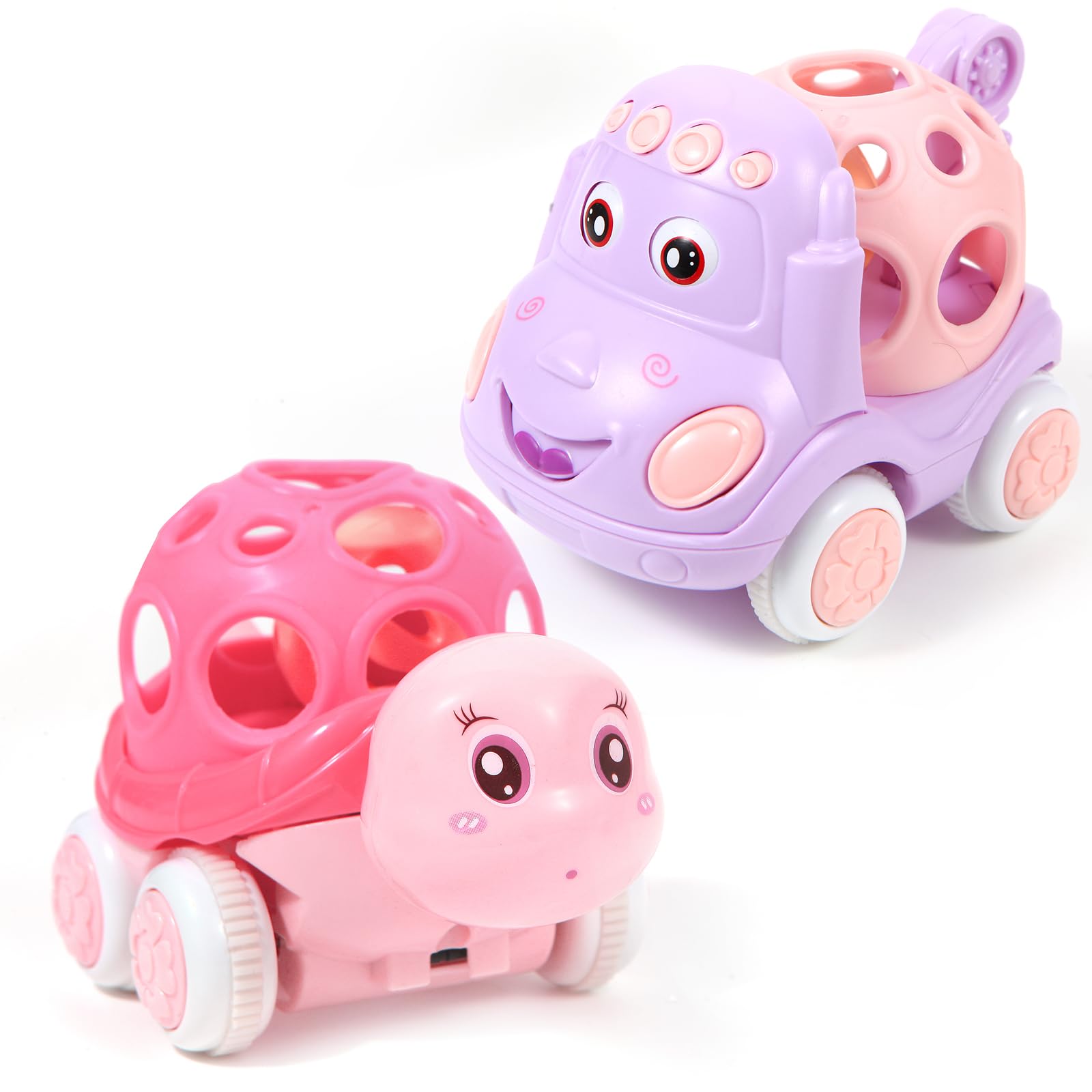 Baby Toy Cars - Toy Cars for Toddlers 1-3,Soft Rattle and Roll Truck for 1-3 Year Olds Girl, Rattle Car for Baby,Gifts for 6-12