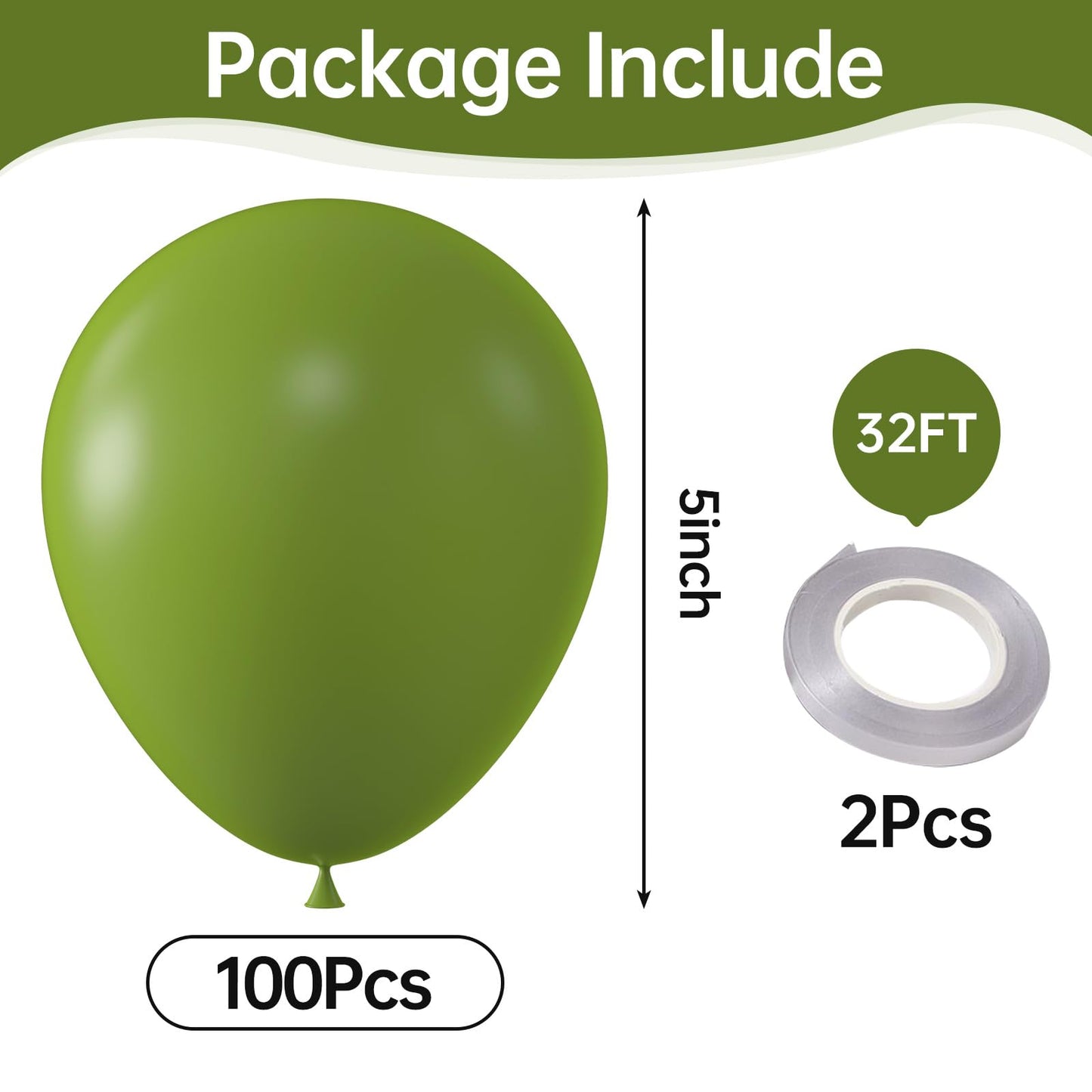 Kalor Retro Sage Green Balloons,100 Pcs 5 Inch Mini Matte Latex Balloons For Balloon Garland Arch, Birthday Decoration, Wedding Party, Baby Shower Decorations