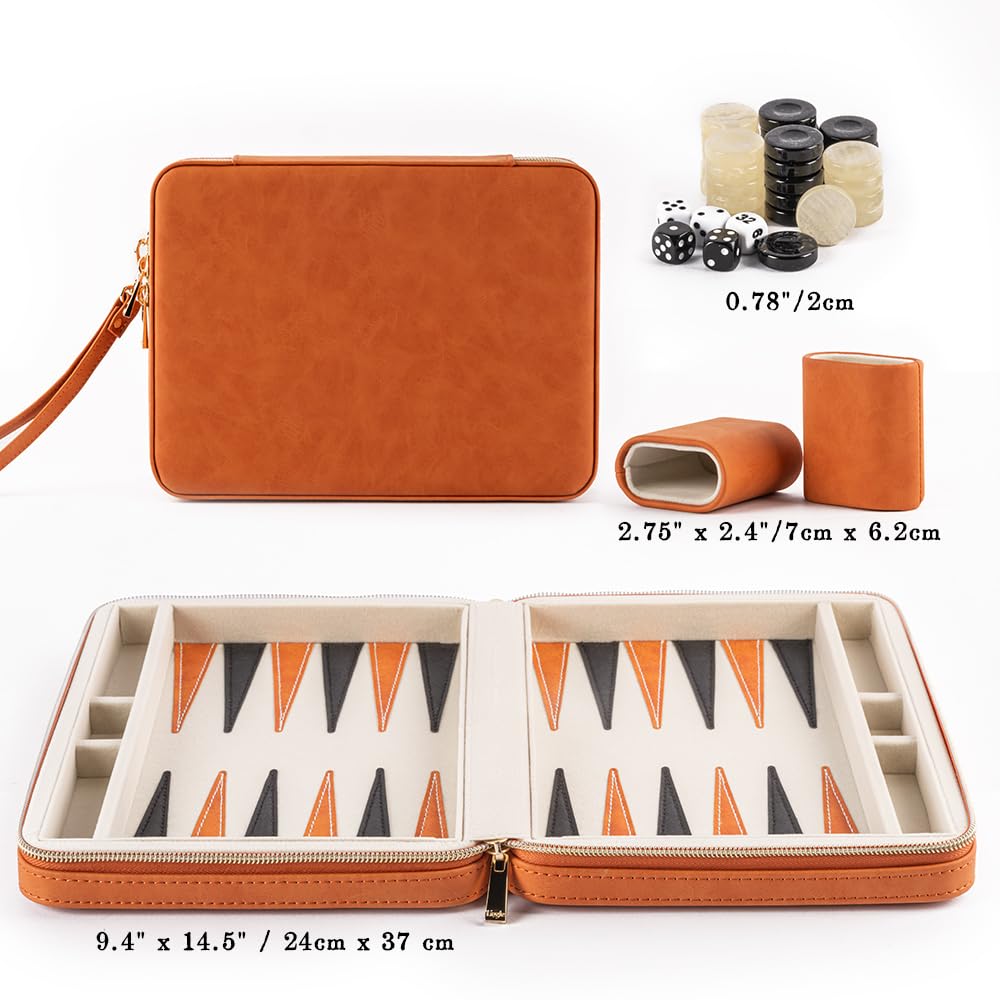 Lingle Backgammon Sets For Adults, Classic Board Game With Folding Leather Backgammon Case, Portable Travel Backgammon Game Set