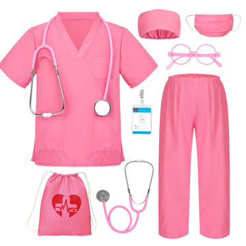 BIBUTY Doctor Costume for Kids Scrubs for Girls Boys, Pretend Play & Dress Up Clothes for Kids, Halloween Costumes for Girls Doc
